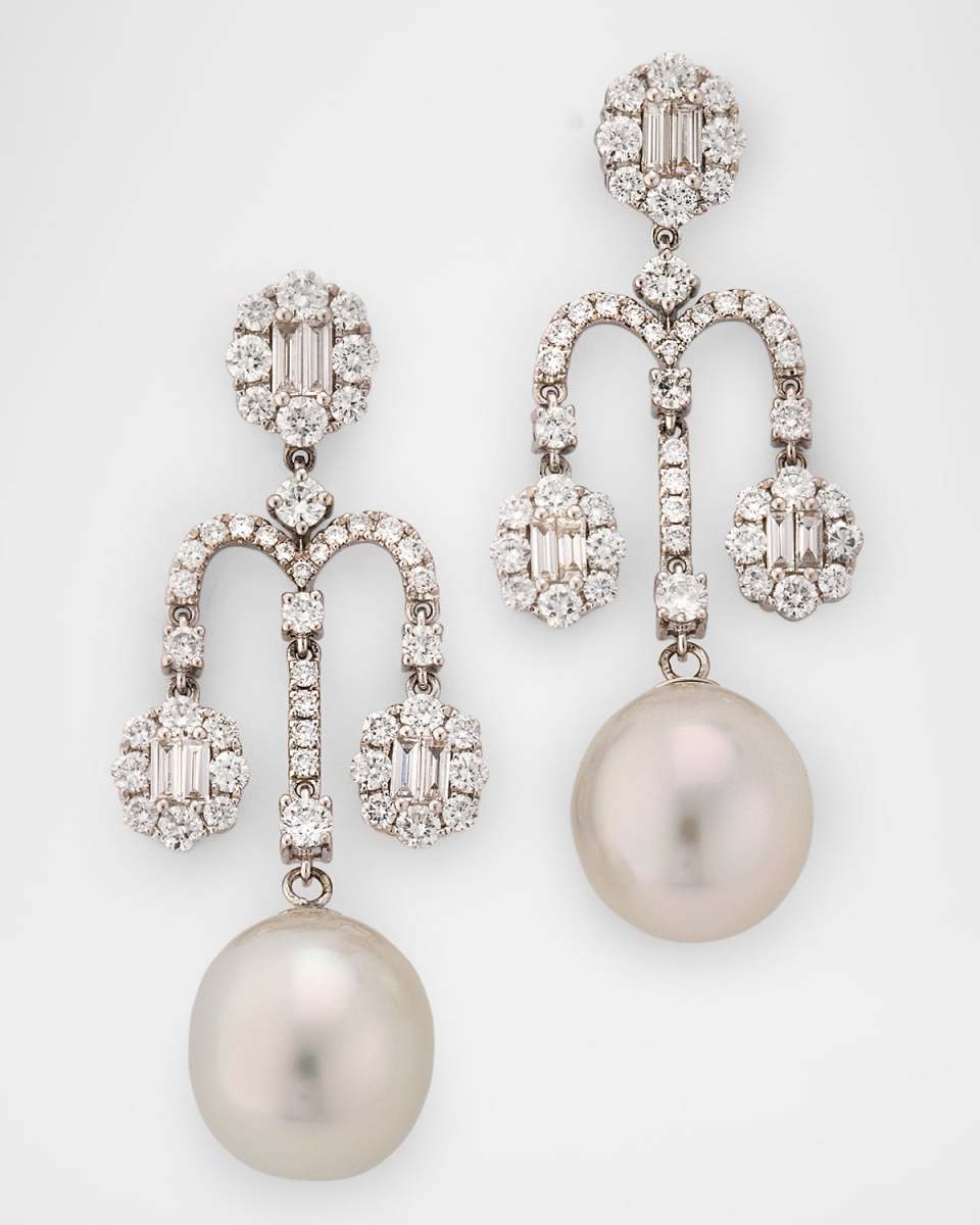 18K White Gold 12mm South Sea Pearl Earrings with Diamonds